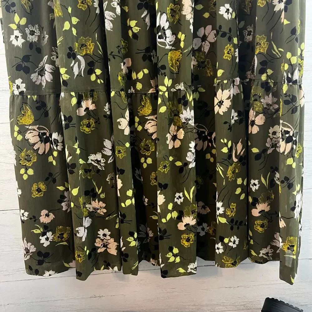 Madewell Cinch Waist Tiered Floral Print Midi Dress Size L